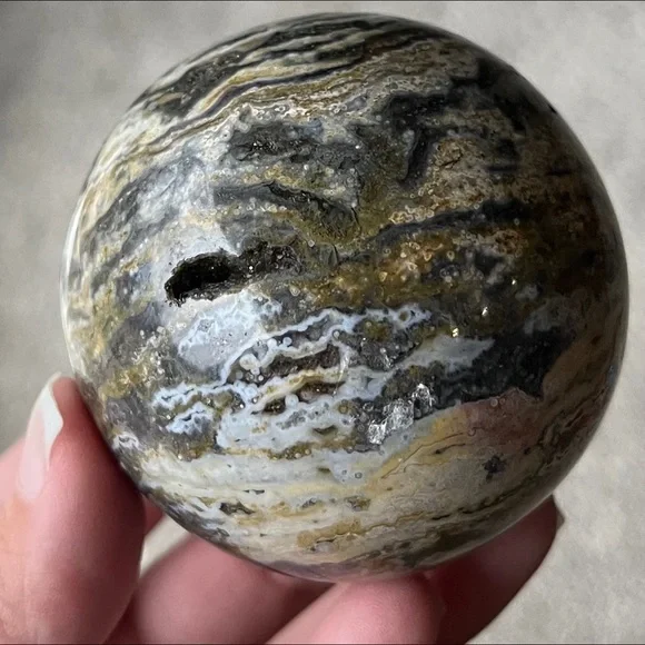 Ocean Jasper Sphere w/ Druzy Pockets - Picture 4 of 10